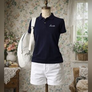 Lacoste Women’s Regular Fit Embroidered Cotton Pique Navy Polo Shirt